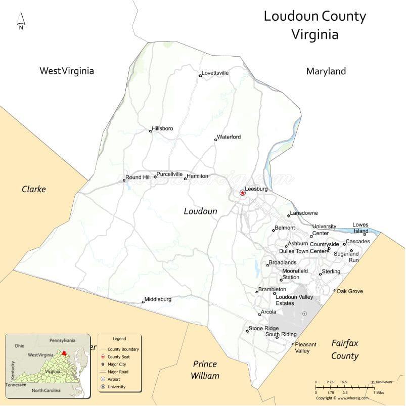 Loudoun County Map, Virginia, USA