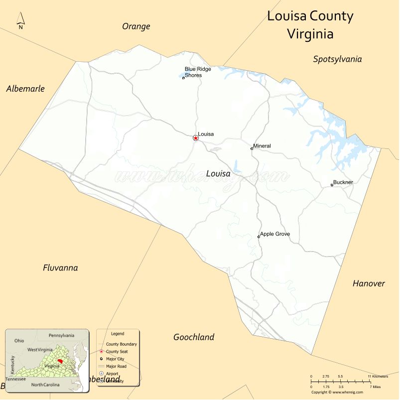 Louisa County Map, Virginia, USA