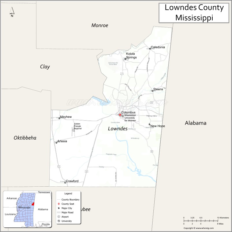 Map of Lowndes County, Mississippi