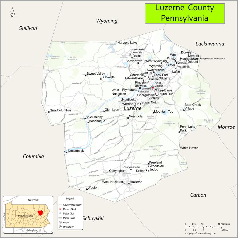 Map of Luzerne County, Pennsylvania