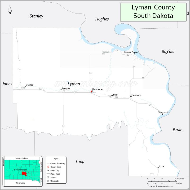 Map of Lyman County, South Dakota