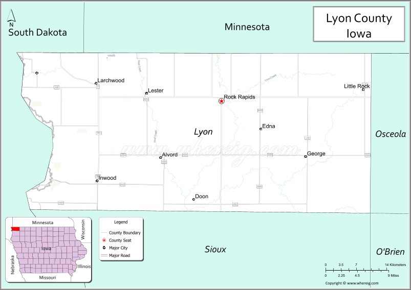 Map of Lyon County, Iowa