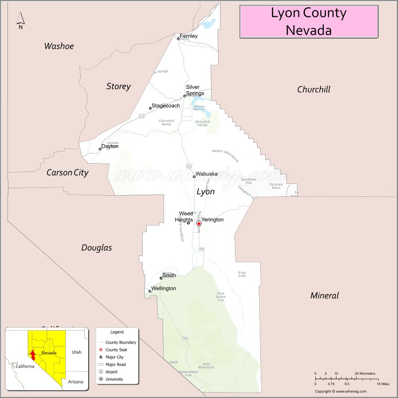 Map of Lyon County, Nevada