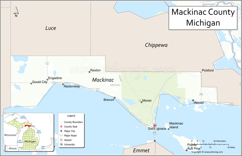 Map of Mackinac County, Michigan