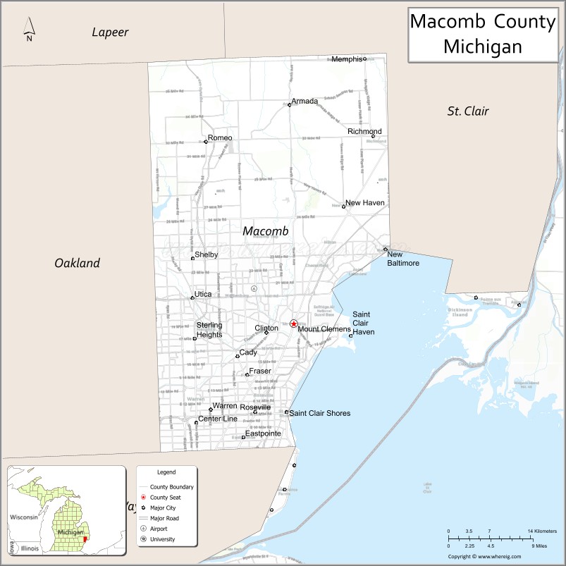 Map of Macomb County, Michigan