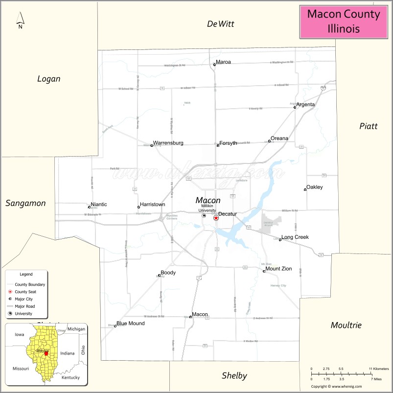 Macon County Map, Illinois