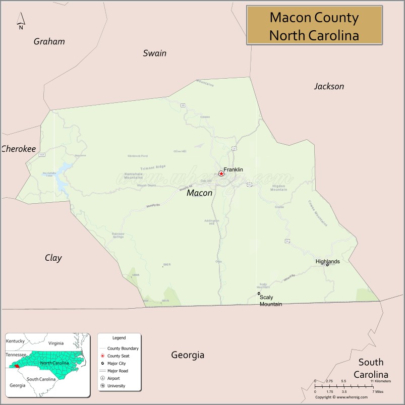 Map of Macon County, North Carolina