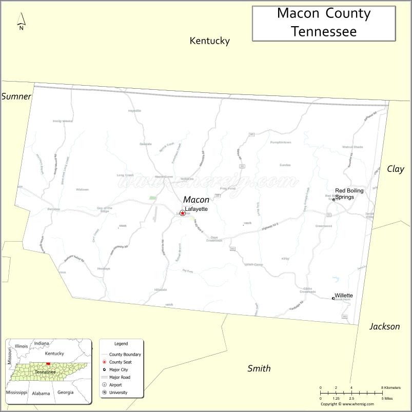 Map of Macon County, Tennessee