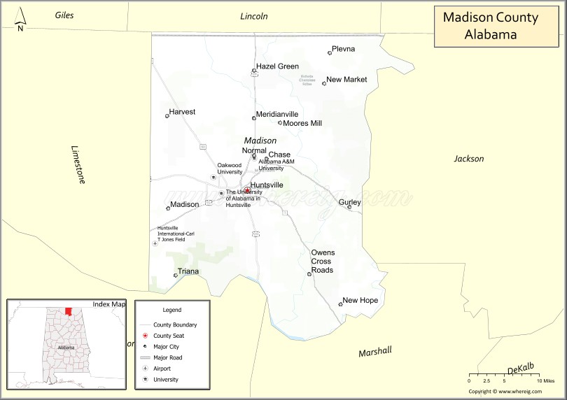 Map of Madison County, Alabama
