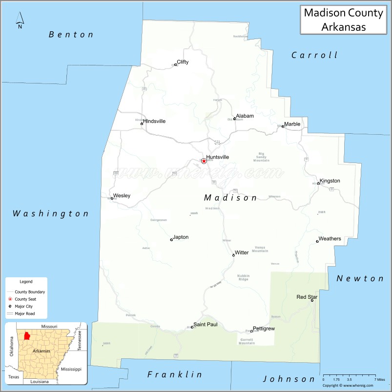Map of Madison County, Arkansas