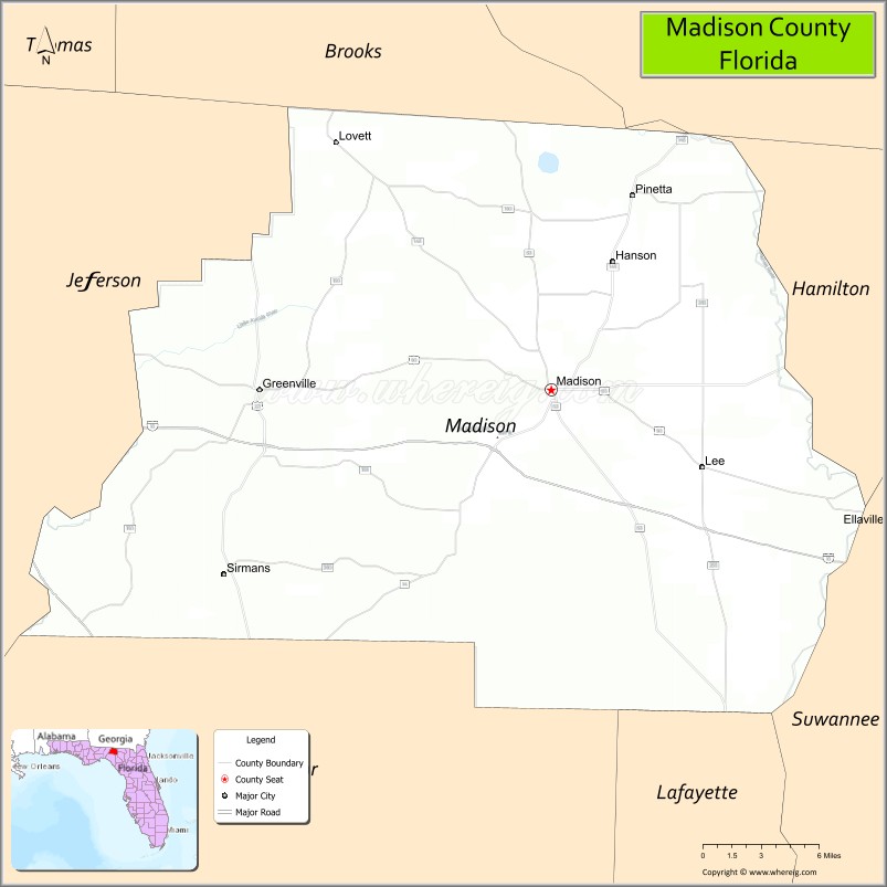 Map of Madison County, Florida
