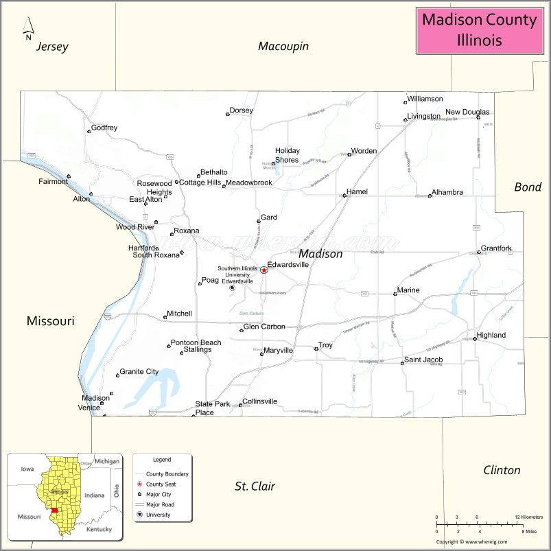 Madison County Map, Illinois