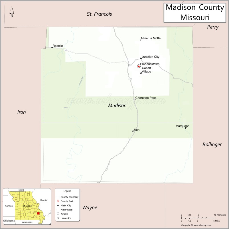 Map of Madison County, Missouri