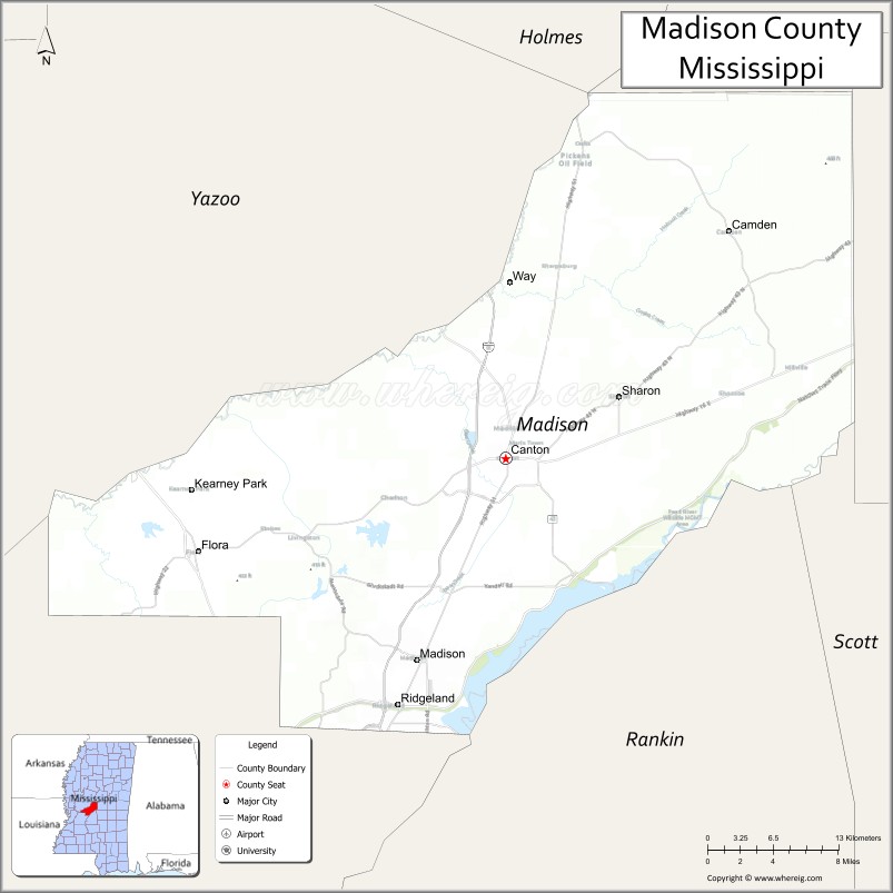 Map of Madison County, Mississippi