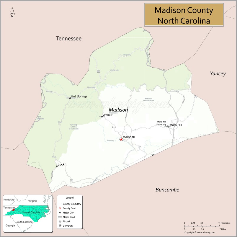 Map of Madison County, North Carolina