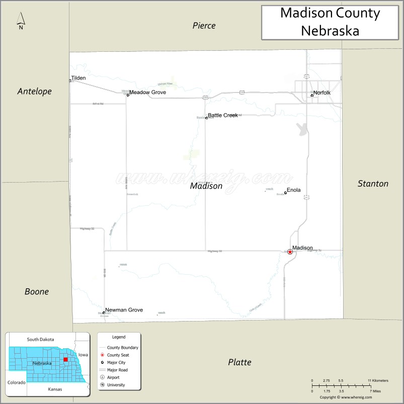 Map of Madison County, Nebraska