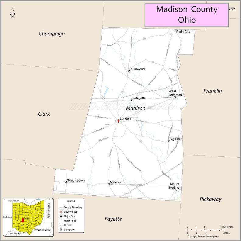 Map of Madison County, Ohio