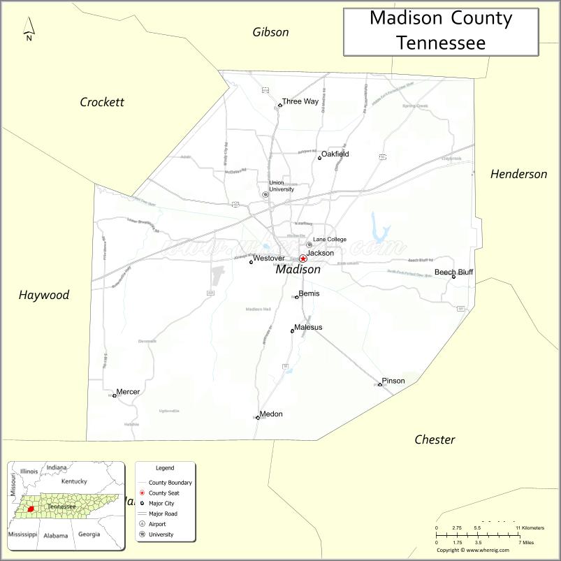 Map of Madison County, Tennessee