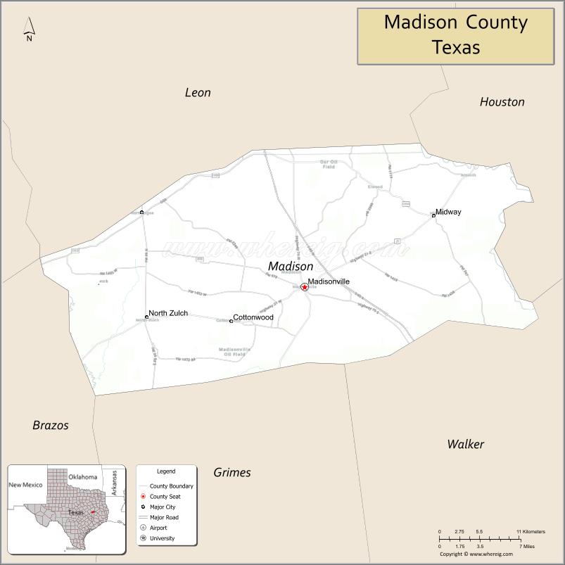 Map of Madison County, Texas