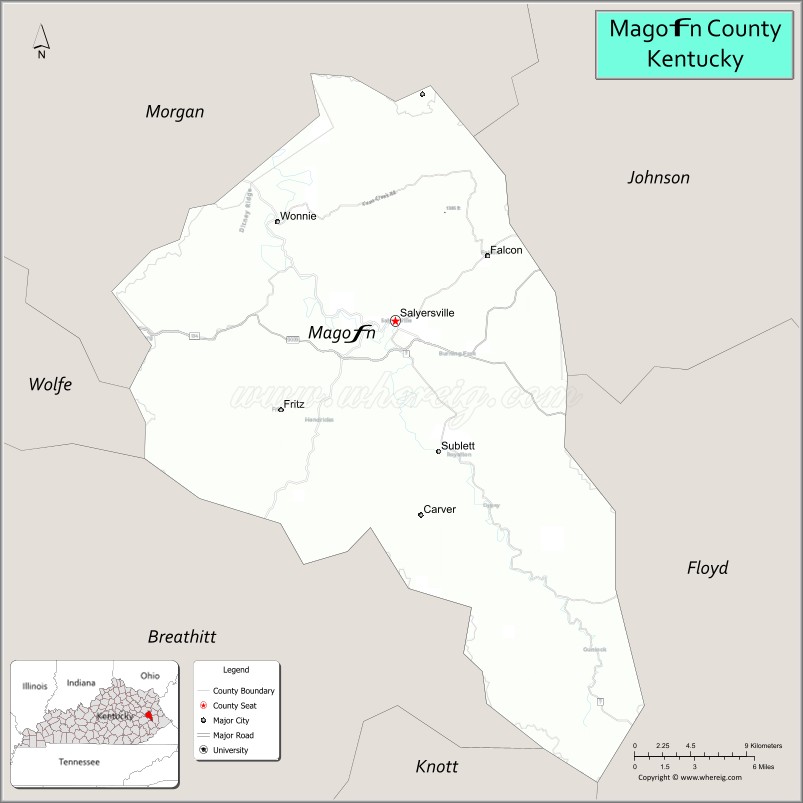 Map of Magoffin County, Kentucky