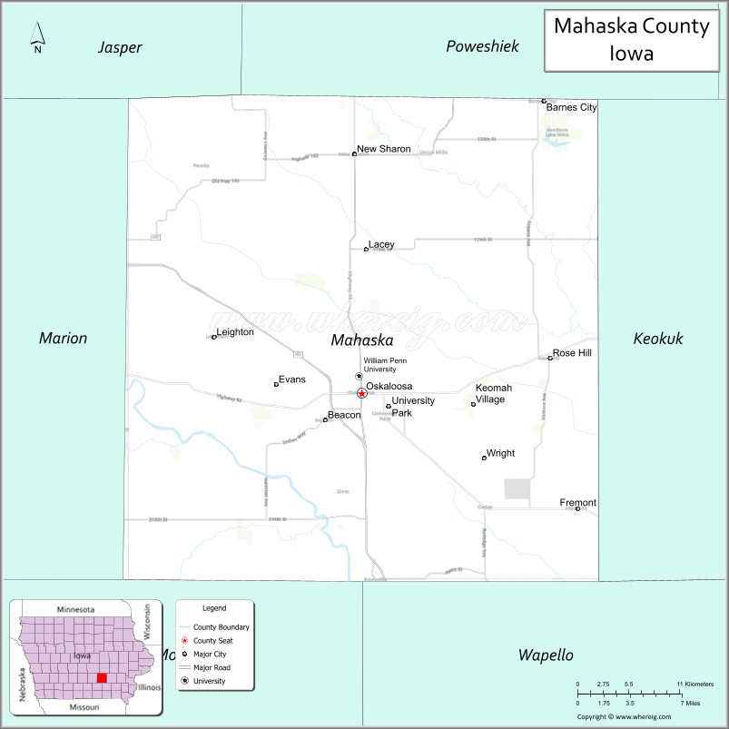 Map of Mahaska County, Iowa