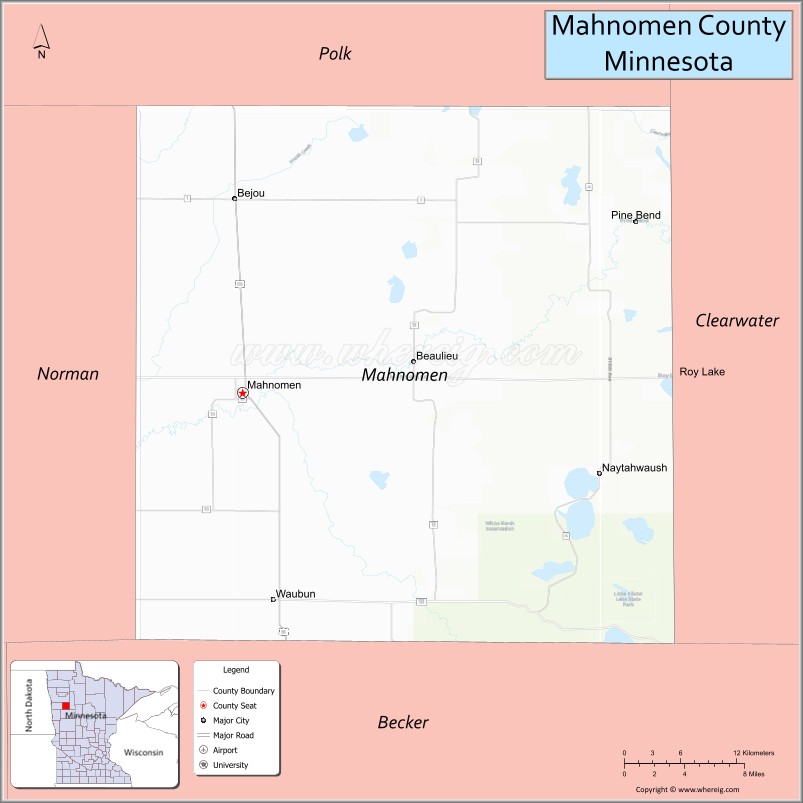Map of Mahnomen County, Minnesota