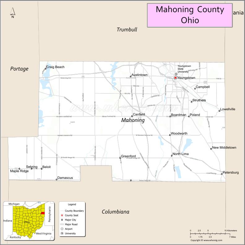 Map of Mahoning County, Ohio