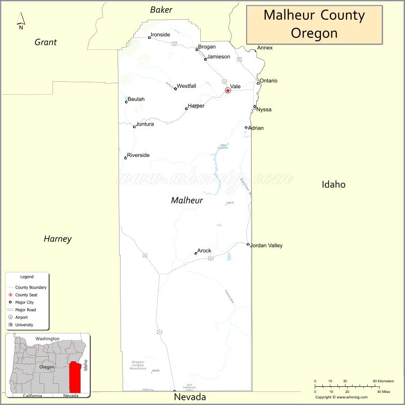 Map of Malheur County, Oregon