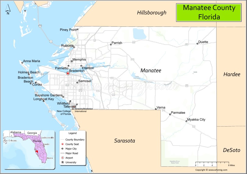 Manatee County Map, Florida, USA Check Major Cities & Towns, County