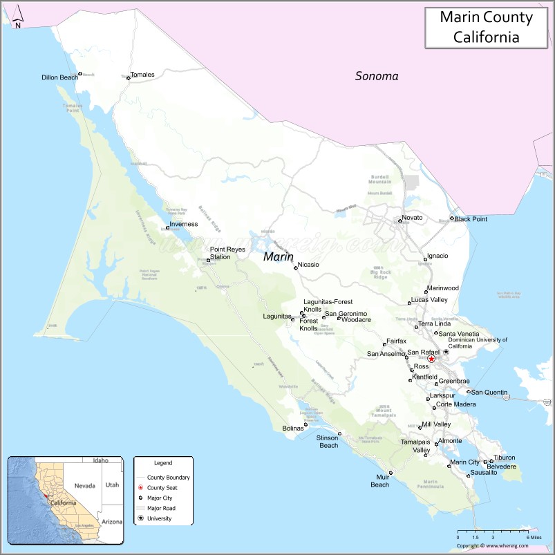 Map of Marin County, California