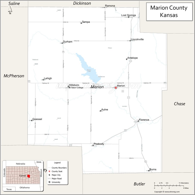 Map of Marion County, Kansas