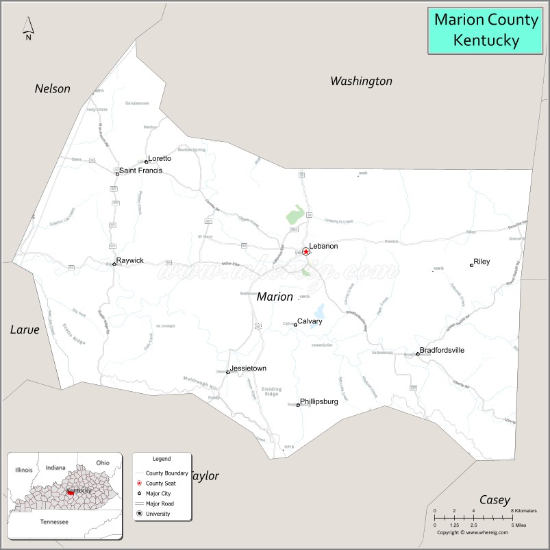 Map of Marion County, Kentucky