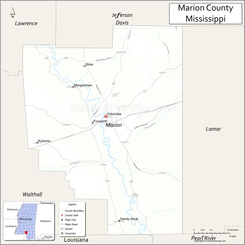 Map of Marion County, Mississippi