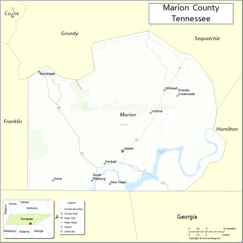 Map of Marion County, Tennessee