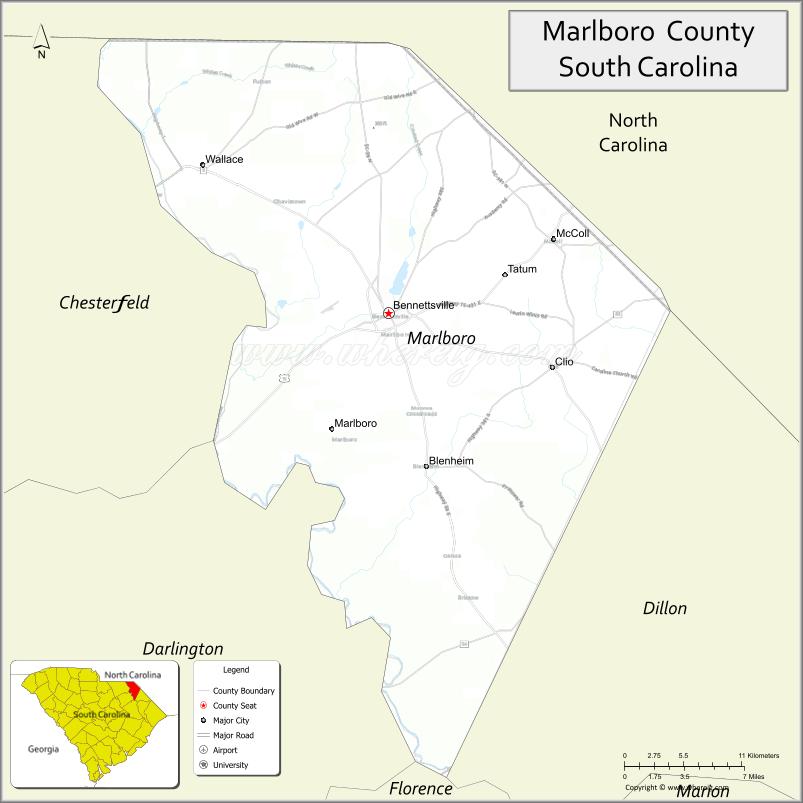Map of Marlboro County, South Carolina