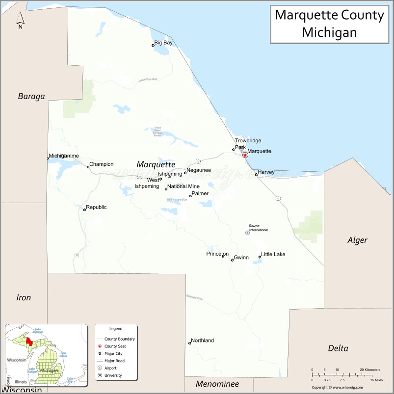 Map of Marquette County, Michigan
