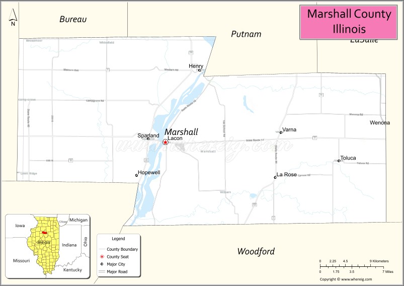 Map of Marshall County, Illinois