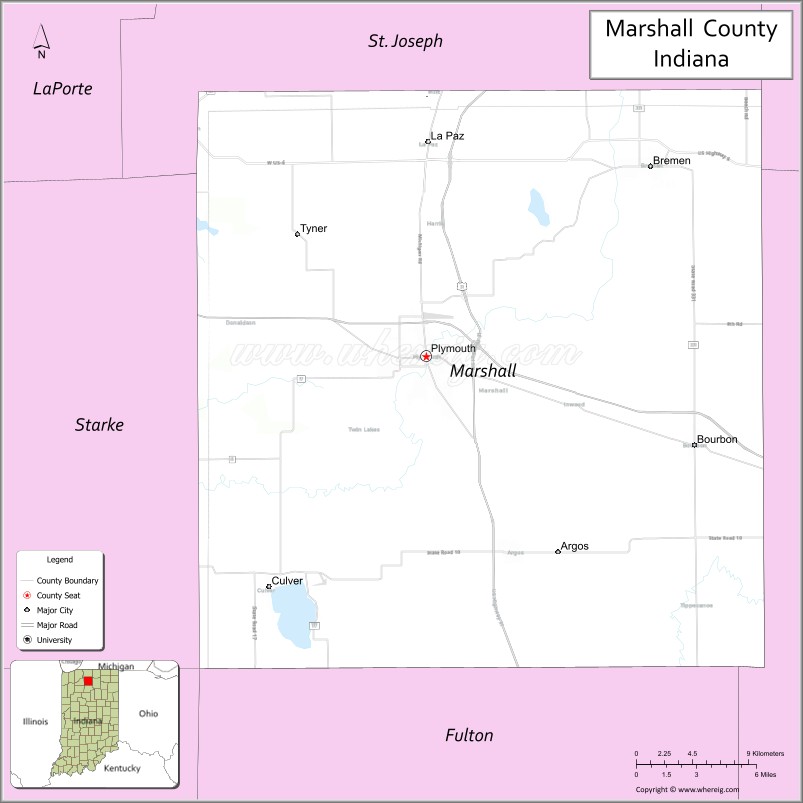 Map of Marshall County, Indiana