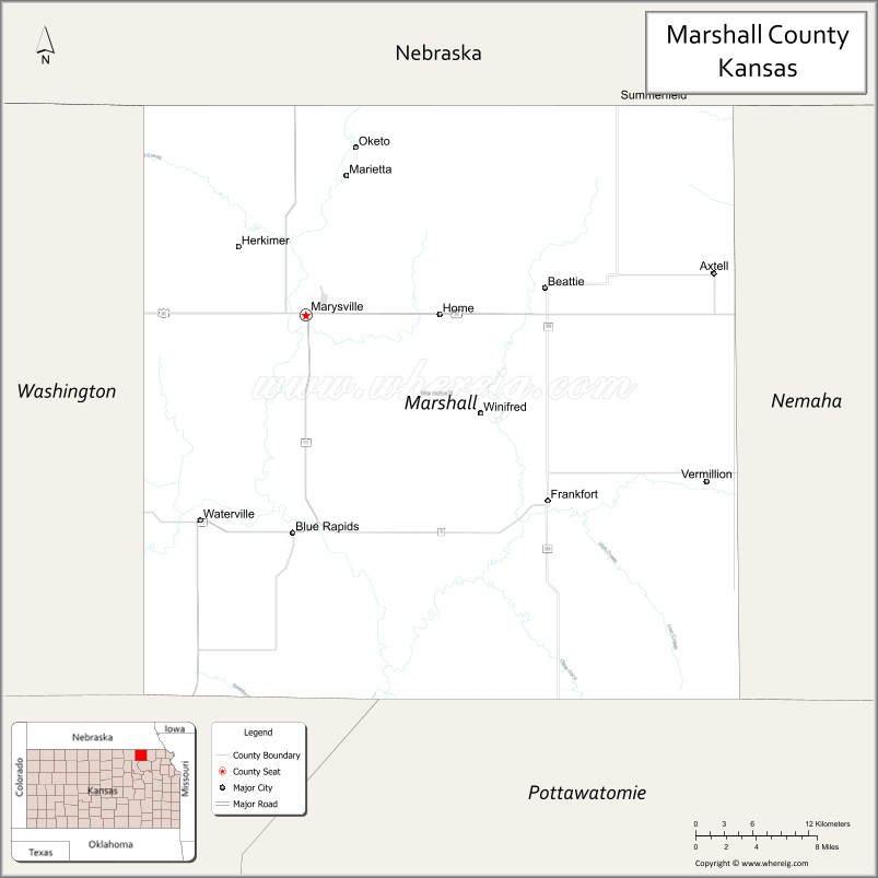Map of Marshall County, Kansas