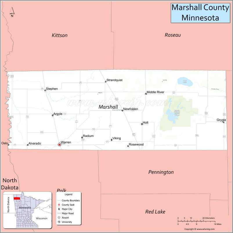Map of Marshall County, Minnesota