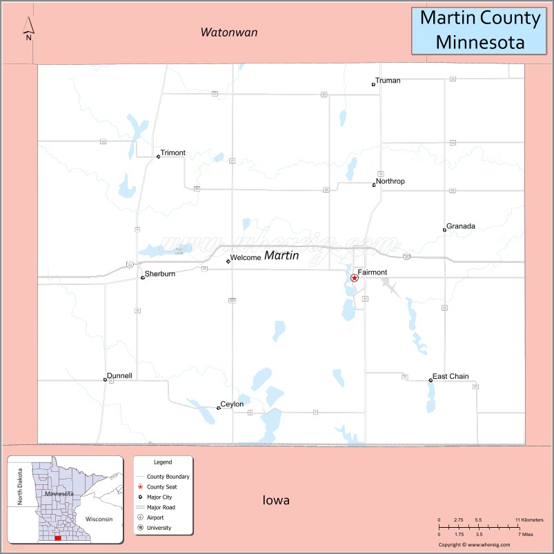 Map of Martin County, Minnesota