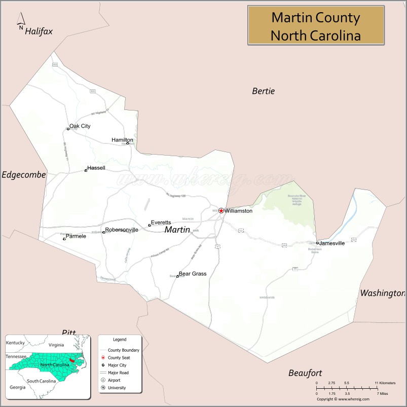 Map of Martin County, North Carolina