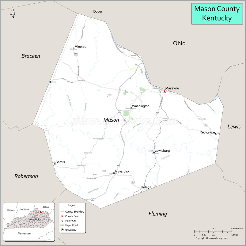 Map of Mason County, Kentucky