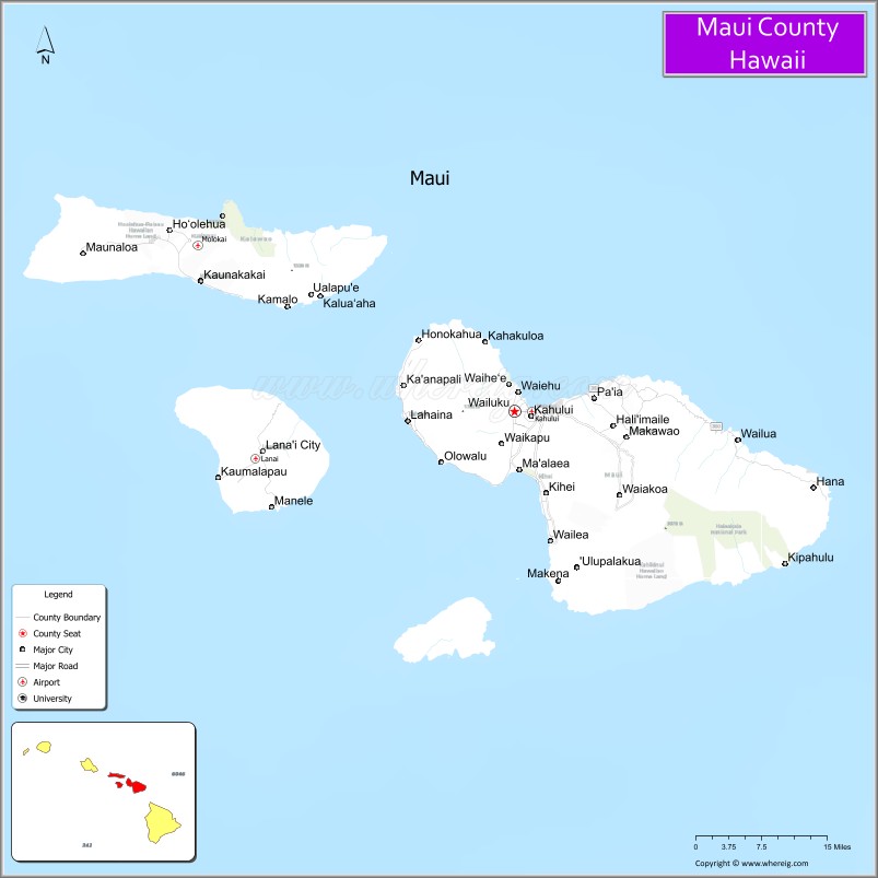 Map of Maui County, hawaii