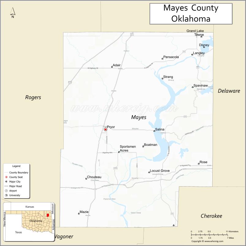 Map of Mayes County, Oklahoma