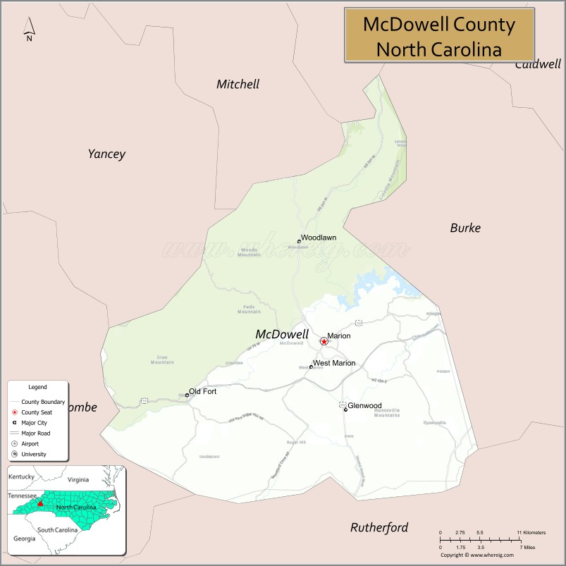 Map of McDowell County, North Carolina