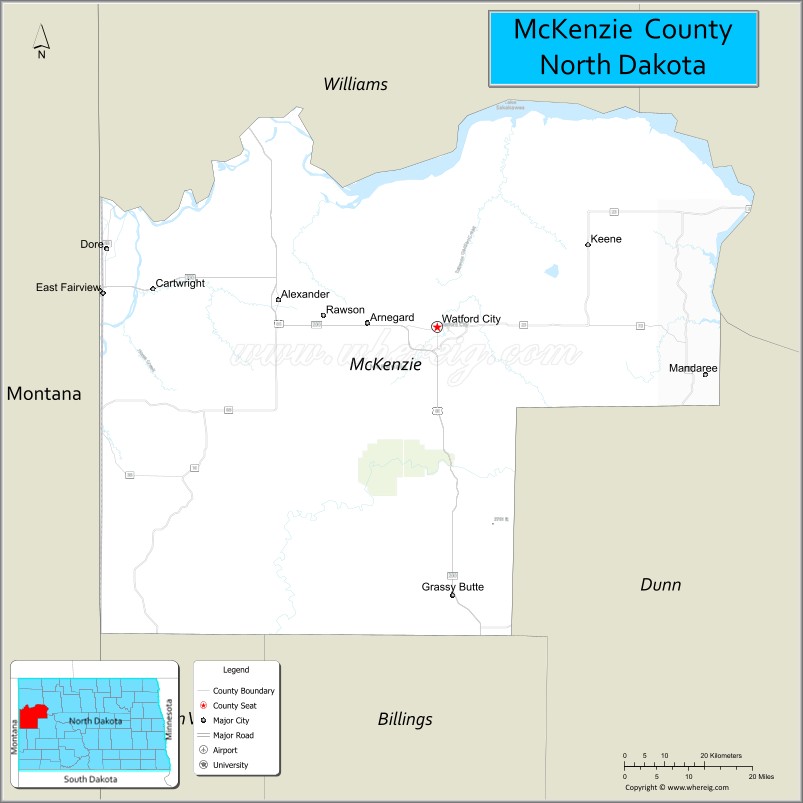 Map of McKenzie County, North Dakota