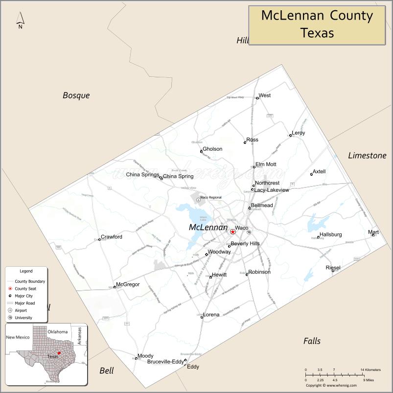 Map of McLennan County, Texas