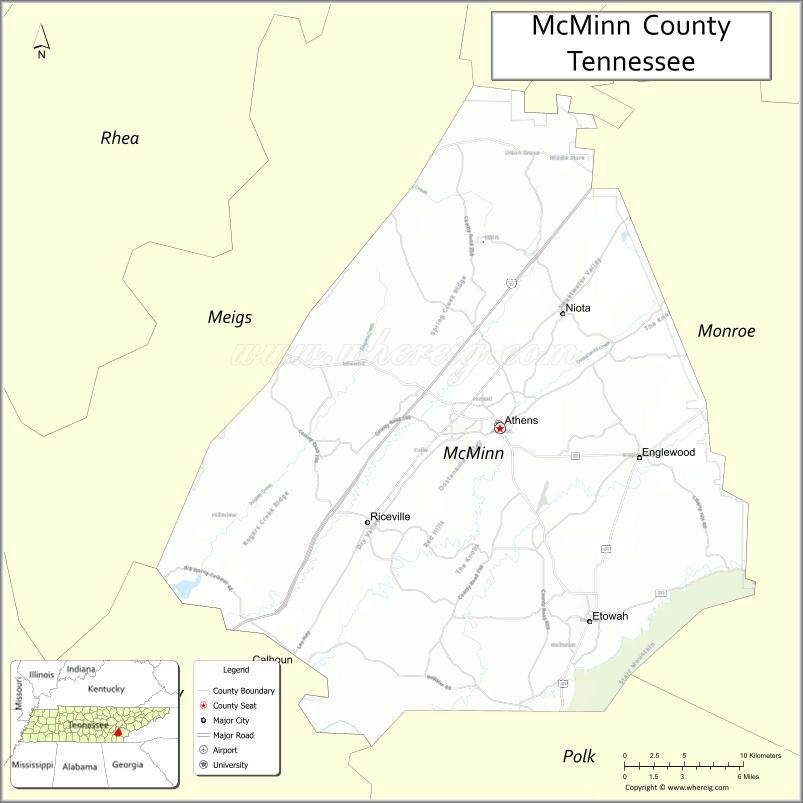 Map of McMinn County, Tennessee