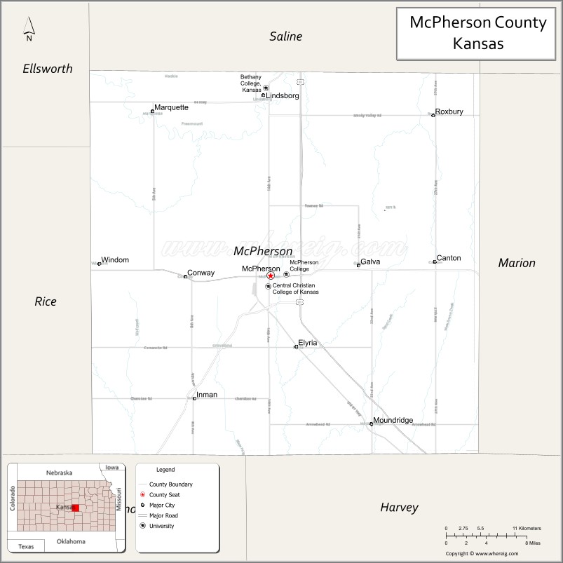 Map of McPherson County, Kansas